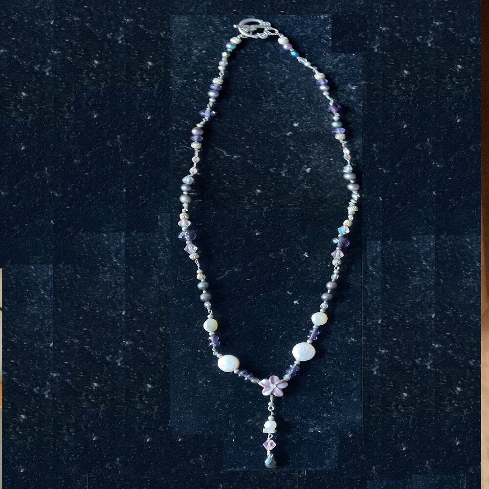 Black spinel and genuine Tahitian black pearl 22" necklace